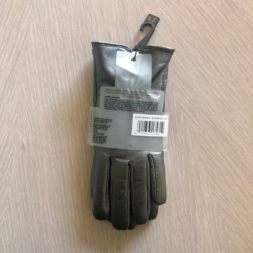 Isotoner Silver Leather Gloves, Size 6.5 - Picture 6 of 7